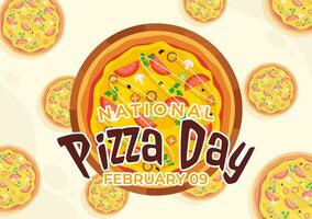 National Pizza Day Vector Illustration on February 9 with Various Toppings on Each Slice for Poster or Banner in Flat Cartoon Background Design