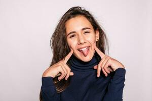 Photo of positive young nice woman in yellow knee-high