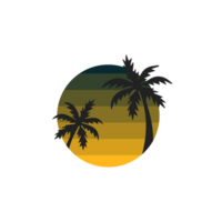 Retro palm tree with ,ulticolored sun shine png