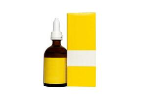 Medicine bottle and package isolated on white background photo