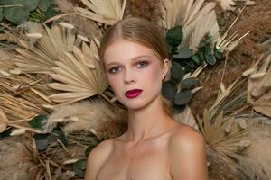 Closeup portrait of young beautiful woman with a healthy skin of the face. photo