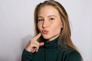 Photo of positive young nice woman in yellow knee-high