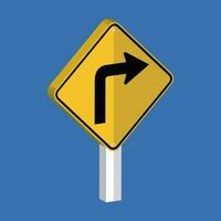 Right Turn traffic Sign 3d shape vector illustration