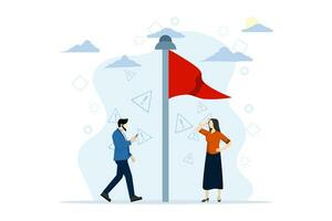 Red flag warning concept, Caution or warning against threats in relationships, partnerships, business, Metaphor of problems, problems and difficulties, Modern flat cartoon style, Vector illustration.