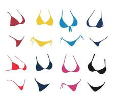 set of bikini with different color. isolated on white background. flat vector illustration.