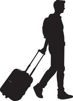 A Traveler going to with travel bag vector silhouette
