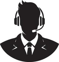 call center operator with headset black color silhouette vector