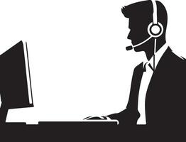 call center operator with headset black color silhouette vector