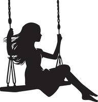 young girl sitting on the swing vector silhouette illustration black color white background 2