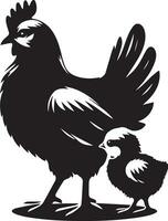 Chicken vector silhouette with cub vector