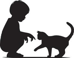 Child Playing With Cat Vector silhouette illustration 7