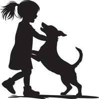 Child Playing With Dog Vector silhouette illustration 5