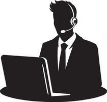 call center operator with headset black color silhouette vector