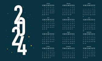 2024 Yearly Calendar With Blue Background vector