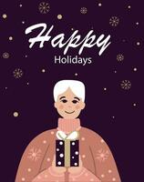 Christmas and New Year greeting card with a man. Minimalistic background for greetings, banners, covers. Greeting card design template. Happy holidays vector