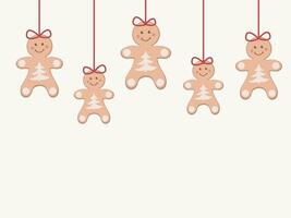 Universal banner template for decoration for New Year, Christmas, Valentine's Day with a garland of gingerbread men and free space below for text vector