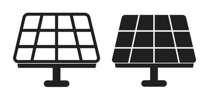 Solar panel icon set with sun. Solar energy power symbol. Sunlight renewable energy sign. vector