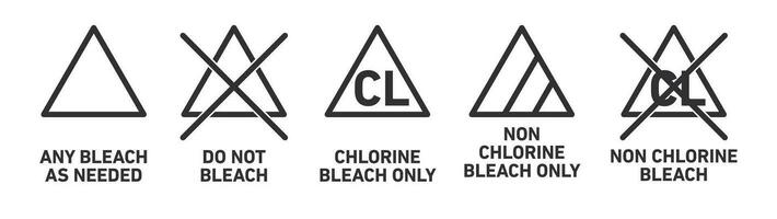 Set of any bleach as needed, do not bleach, chlorine bleach only, non chlorine bleach only, non chlorine bleach icons. vector