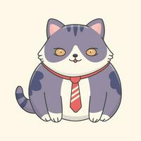 a chubby gray cat in a red tie. Business Style. vector