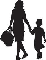 A woman going to school with her child vector silhouette