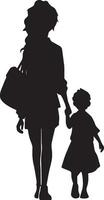 A woman going to school with her child vector silhouette 9