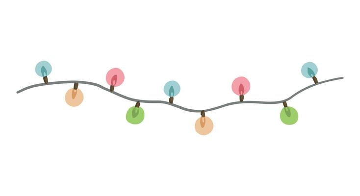 Doodle of glowing garland. Cartoon clipart of string lights Christmas decoration. Contemporary vector illustration isolated on white background.