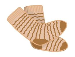 Doodle of warm knitted socks. Cartoon clipart of winter footwear. Contemporary vector illustration isolated on white background.
