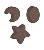 Doodle of chocolate cookies. Sweet homemade pastry clipart isolated on white background. Vector illustration in cartoon style.