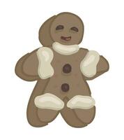 Cartoon clipart of gingerbread man cookie. Doodle of Christmas sweet homemade bakery. Contemporary vector illustration isolated on white background.