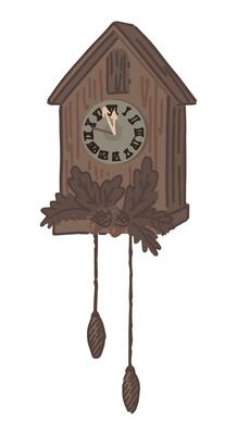 Doodle of old wall clock. Cozy pendulum clock. Cartoon vector illustration. Single clip art isolated on white background.