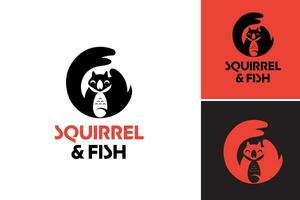 squirrel and fish logo is a design asset featuring a playful combination of a squirrel and a fish, suitable for a brand or company related to nature, wildlife, or outdoor activities. vector