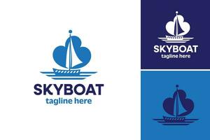 Skyboat logo is a design asset suitable for a company or brand related to aviation, travel, or adventure. It features a boat-like shape with elements representing the sky or clouds, exploration. vector