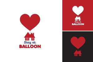 Stay at Balloon House Logo Design Template is a whimsical design asset depicting a house floating in the sky with balloons. vector