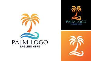 palma árbol logo diseño se refiere a un gráfico diseño elemento presentando un palma árbol, cuales lata ser usado para creando logos y marca materiales para negocios relacionado a vacaciones vector