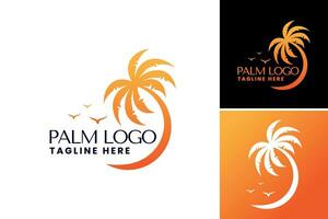 palma árbol logo diseño se refiere a un gráfico diseño elemento presentando un palma árbol, cuales lata ser usado para creando logos y marca materiales para negocios relacionado a vacaciones vector