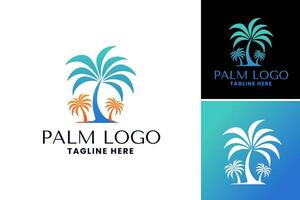 palma árbol logo diseño se refiere a un gráfico diseño elemento presentando un palma árbol, cuales lata ser usado para creando logos y marca materiales para negocios relacionado a vacaciones vector