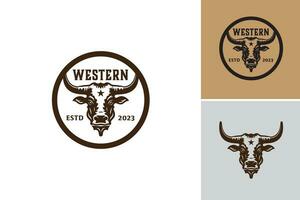 occidental logo con un toro cabeza es un diseño activo ese caracteristicas un logo con un toro cabeza, representando fuerza y el espíritu de el americano Oeste. esta activo es adecuado para negocios vector