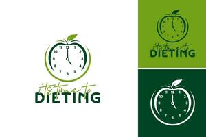 hora a dieta es un reloj diseño con el palabras escrito en él, sugerencia el necesitar a comienzo un dieta. esta activo es adecuado para aptitud o relacionado con la salud contenido, peso pérdida blogs, o dieta aplicaciones vector