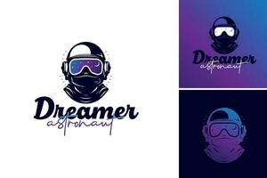 A man in a astronaut helmet logo design template. This asset is suitable for designs related to space exploration, imagination, dreaming, and adventure. vector