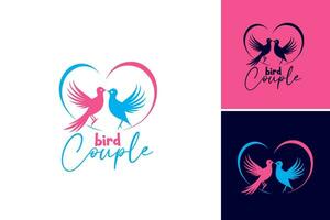 Bird Couple Logo Design Template. is a whimsical and playful design asset featuring a bird made up of the word bird repeated. This asset is suitable for creating fun and eye-catching designs vector