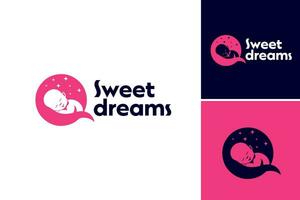 The sweet dreams logo is a design asset that is perfect for businesses or products related to sleep, relaxation, or bedtime. It evokes a sense of tranquility and peacefulness. vector