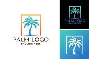 palma árbol logo diseño se refiere a un gráfico diseño elemento presentando un palma árbol, cuales lata ser usado para creando logos y marca materiales para negocios relacionado a vacaciones vector