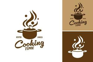 Cooking Time Logo Design. suitable for food-related businesses, recipe websites, culinary blogs, or cooking channels looking for a visually appealing and professional logo design vector