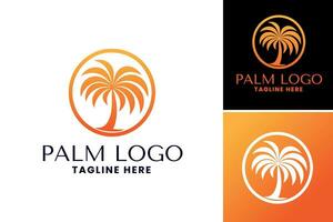 palma árbol logo diseño se refiere a un gráfico diseño elemento presentando un palma árbol, cuales lata ser usado para creando logos y marca materiales para negocios relacionado a vacaciones vector