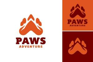 Paws Adventure Logo is a design asset suitable for businesses or products related to animals, pets, or outdoor adventures. It can be used as a logo, symbol, or graphic element on various platforms. vector