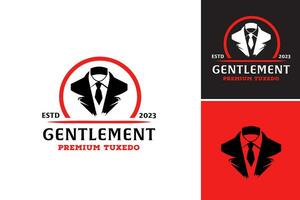 Gentleman's Premium Tuxedo Logo This asset is a high-quality logo design featuring a stylish tuxedo, perfect for businesses or brands related to menswear, formal events, or luxury fashion. vector