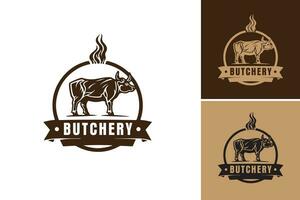 Retro Butchery logo design suitable for butcher shops, meat suppliers, or any business related to the meat industry. vector