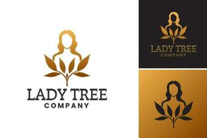 dama árbol empresa logo es un título para un diseño activo presentando un femenino temática de árboles logo. eso es adecuado para negocios relacionado a naturaleza, sostenibilidad, o mujer empoderamiento. vector