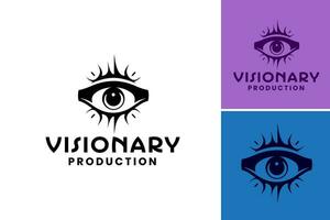 visionario producción empresa logo es un visualmente sorprendentes y innovador logo diseño activo adecuado para con visión de futuro producción empresas buscando un único y memorable marca identidad. vector