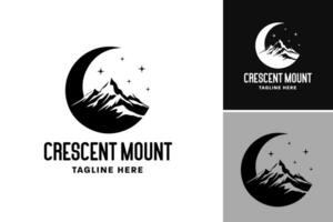 Crescent Mountain Logo Design, A logo design featuring a crescent shape integrated with a mountain silhouette vector